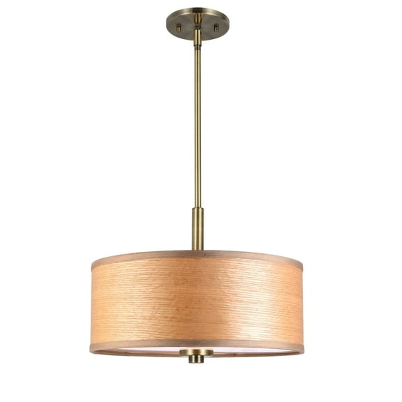 Woodbridge Lighting Drum 15" 3Lt Wood Pendant in Brass/Veneer Brulee