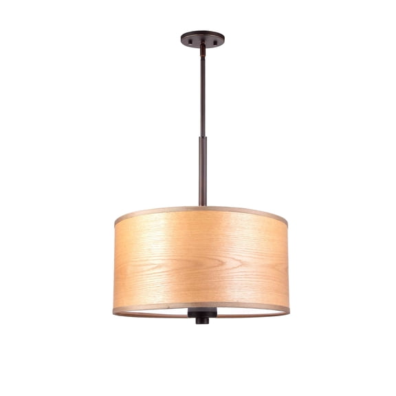 Woodbridge Lighting Drum 18" 3Lt Wood Pendant in Bronze/Veneer Brulee
