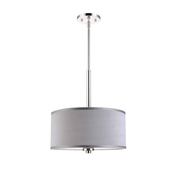 Woodbridge Lighting Drum 3-Light Fabric LED Pendant in Satin Nickel/Gray