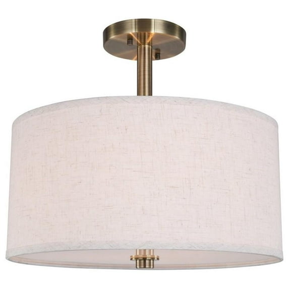 Woodbridge Lighting Drum 3-Light Fabric LED Semi-Flush Mount in Brass/White