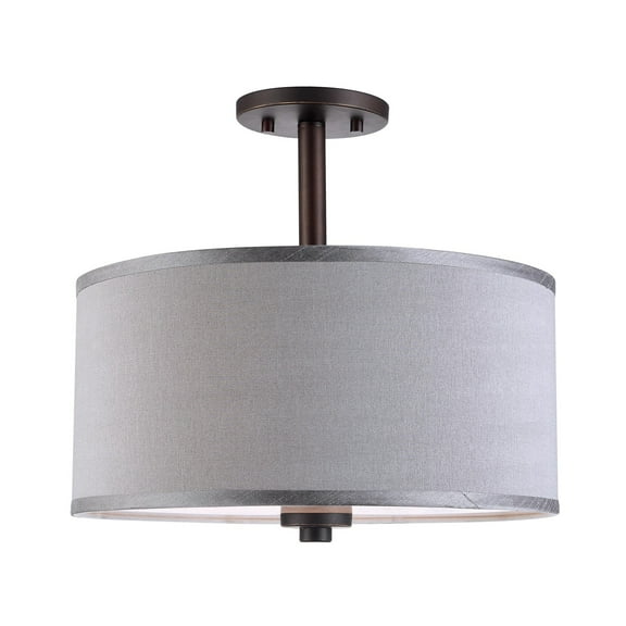 Woodbridge Lighting Drum 3-Light Fabric LED Semi-Flush Mount in Bronze/Gray