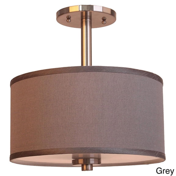 Woodbridge Lighting Drum 3-Light Fabric Semi-Flush Mount in Satin Nickel/Gray