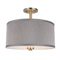 Woodbridge Lighting Drum 3-Light Fabric & Steel Semi-Flush in Brass/Gray