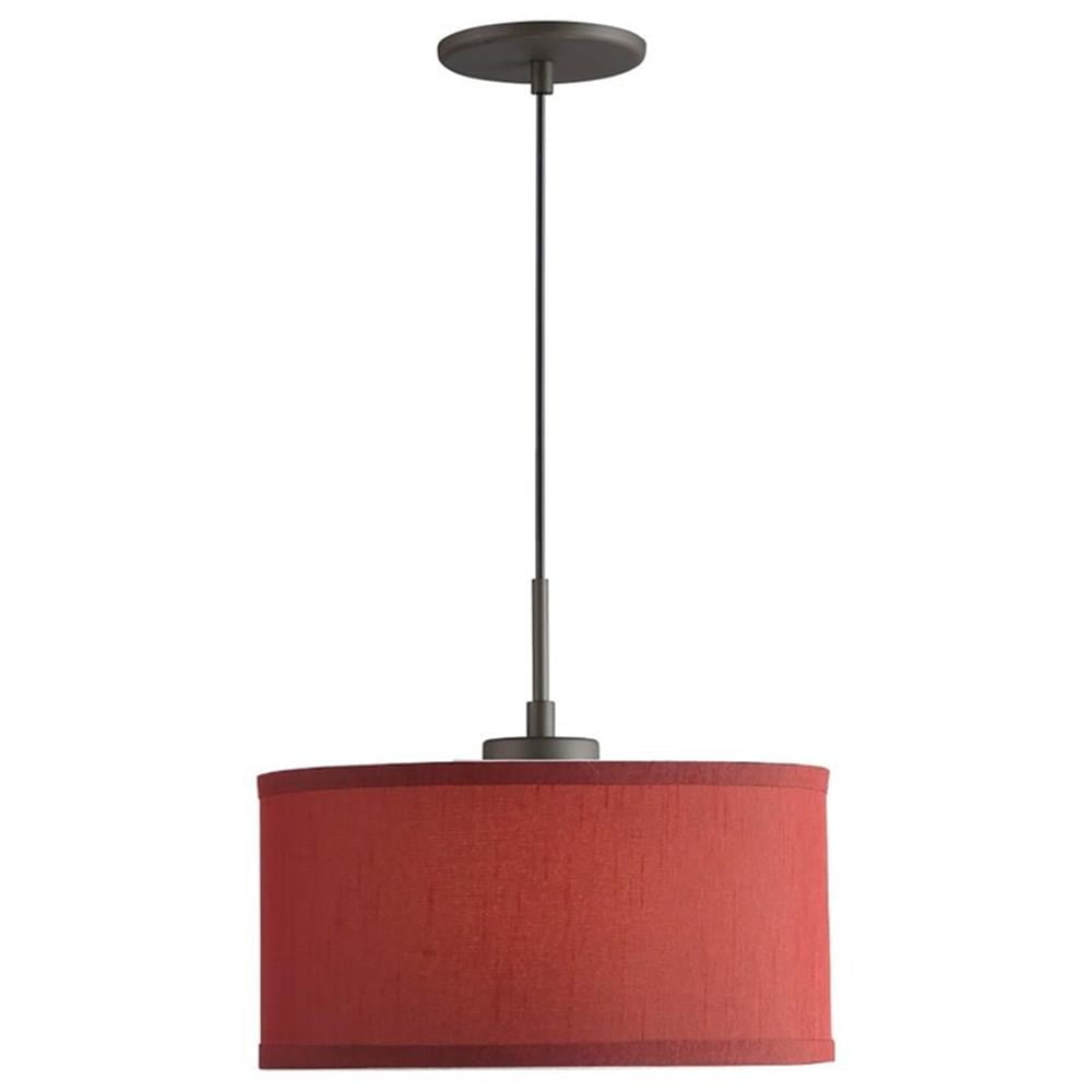 Bronze Mini Pendant Light with Red Fabric Drum Shade