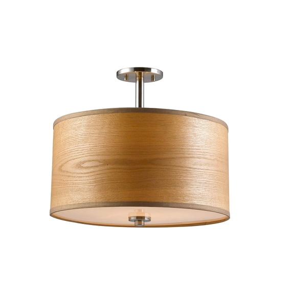 Woodbridge Lighting Drum Veneer 3-light Metal Semi-Flush Ceiling Mount in Nickel
