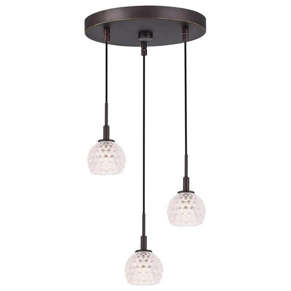 Woodbridge Lighting Elise 3-Light Clear Crystal Ball Glass Pendant in Bronze