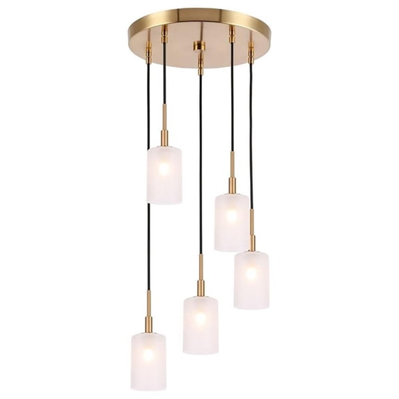 Woodbridge Lighting Elise 5-Light Glass Cluster Pendant in Brass/Opal