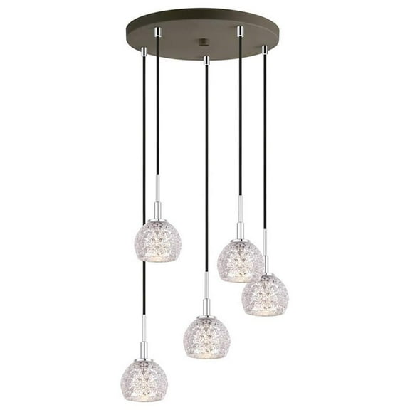 Woodbridge Lighting Elise 5-Light Glass Cluster Pendant in Chrome/Bronze/Mercury