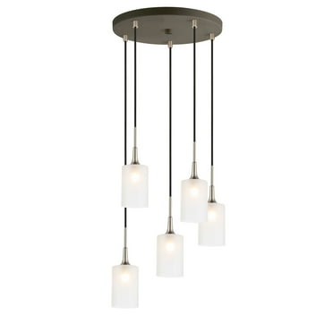 Woodbridge Lighting Chelsea 5Lt Cylinder Cluster Pendant in Nickel/Bronze/Opal