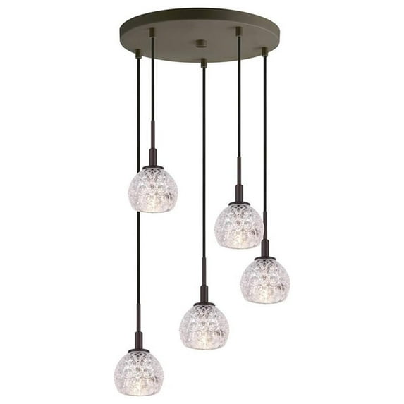 Woodbridge Lighting Elise 5-Light Glass LED Cluster Pendant in Bronze/Mercury