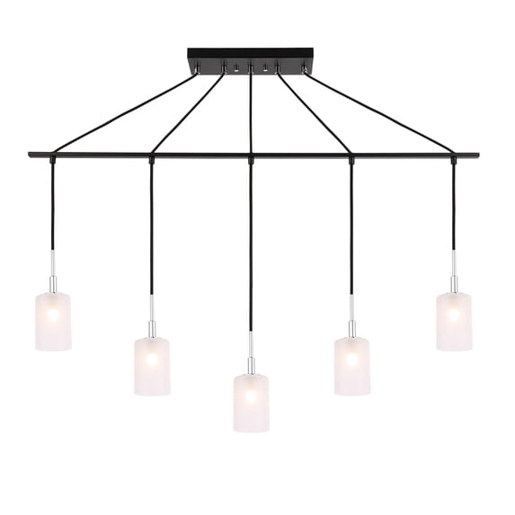 Woodbridge Lighting Elise 5-Light Opal Glass Linear Pendant in Chrome/Bronze