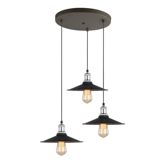 Woodbridge Lighting Fulton 3-Light Metal Shade Cluster Pendant in Chrome/Bronze