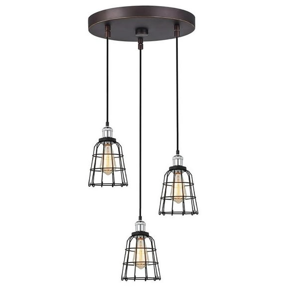 Woodbridge Lighting Fulton ST64 3-Light Metal Cluster Pendant in Chrome/Bronze