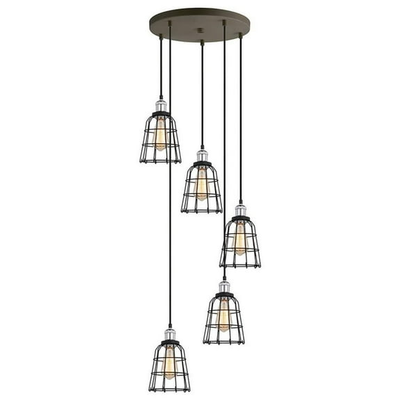 Woodbridge Lighting Fulton ST64 5-Light Metal Cluster Pendant in Chrome/Bronze