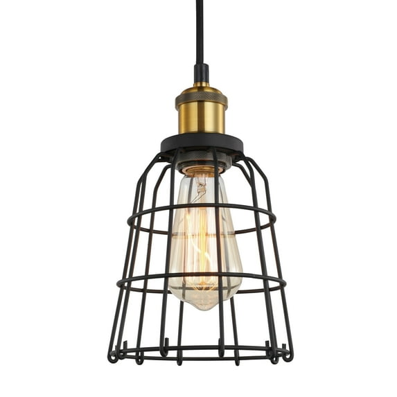 Woodbridge Lighting Fulton Wire Cage Metal Mini-Pendant in Brass/Black
