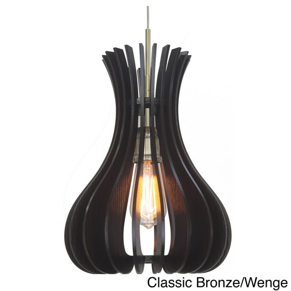 Woodbridge Lighting Genie Canopy 1-Light Wood Shade Pendant in Bronze