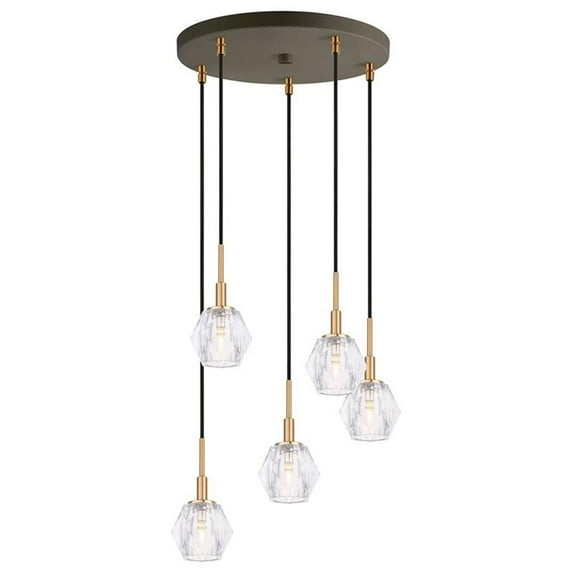 Woodbridge Lighting Jewel 5-Light LED Metal Cluster Pendant in Brass/Bronze