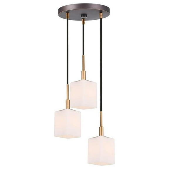 Woodbridge Lighting Langston 3-Light Glass Pendant in Brass/Bronze/Opal