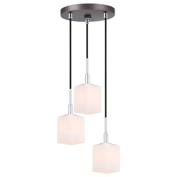Woodbridge Lighting Langston 3-Light Glass Pendant in Chrome/Bronze/Opal