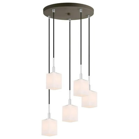 Woodbridge Lighting Langston 5-Light Glass Pendant in Chrome/Bronze/Opal