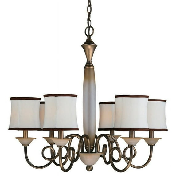 Woodbridge Lighting Mayfield 6-Light Metal Chandelier with White Shade in Brass