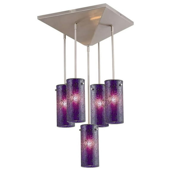 Woodbridge Lighting Pyramid 5-Light Glass Pendant in Satin Nickel/Purple