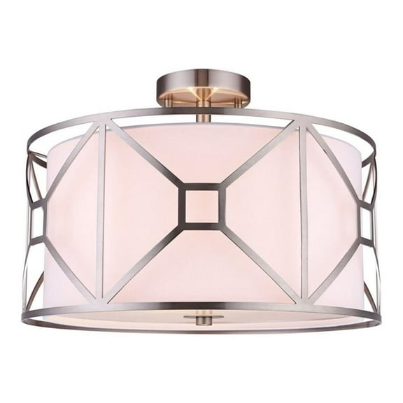 Woodbridge Lighting Regan 17" 3-Light Steel & Fabric Semi-Flush in Satin Nickel