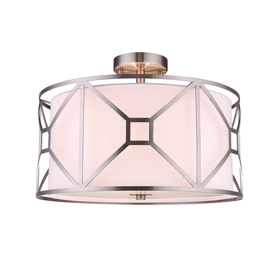 Woodbridge Lighting Regan 17" 3-Light Steel & Fabric Semi-Flush in Satin Nickel