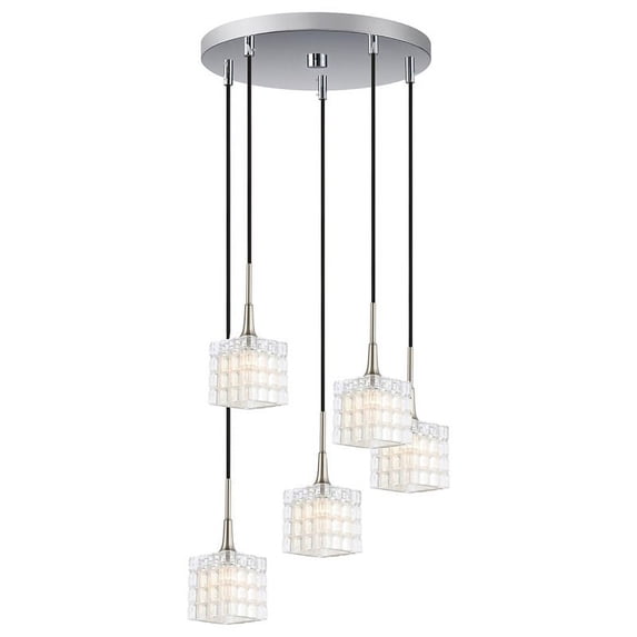 Woodbridge Lighting Regent Park 5-Light Frosted Crispy Glass Pendants in Nickel