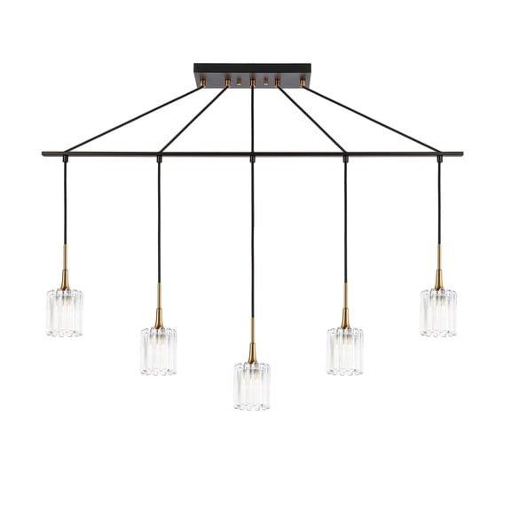 Woodbridge Lighting Regent Park 5-Light Swizzle Glass Linear Pendant in Brass