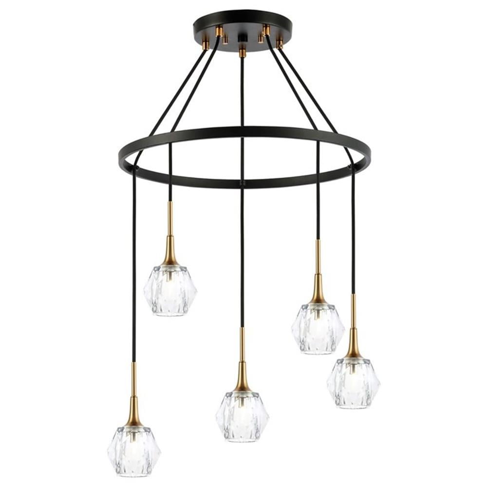Woodbridge Lighting Regent Park 5Lt Glass Chandelier in Brass/Bronze/Crystal