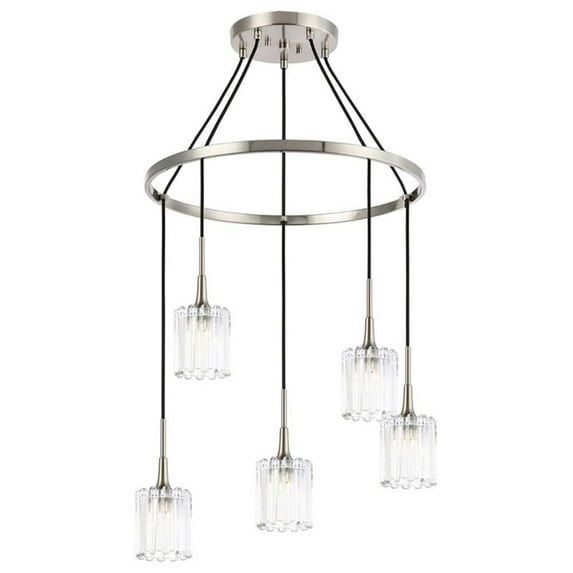 Woodbridge Lighting Regent Park 5Lt Glass Chandelier in Satin Nickel/Swizzle