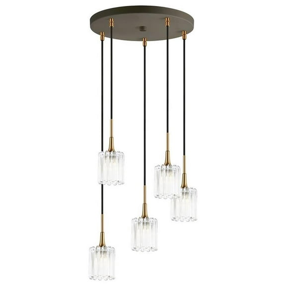 Woodbridge Lighting Regent Park 5Lt Glass Pendant in Brass/Bronze/Swizzle