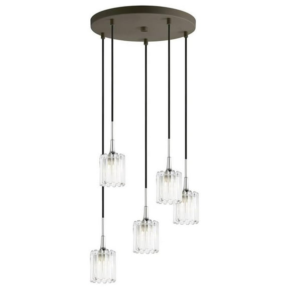 Woodbridge Lighting Regent Park 5Lt Glass Pendant in Chrome/Bronze/Swizzle