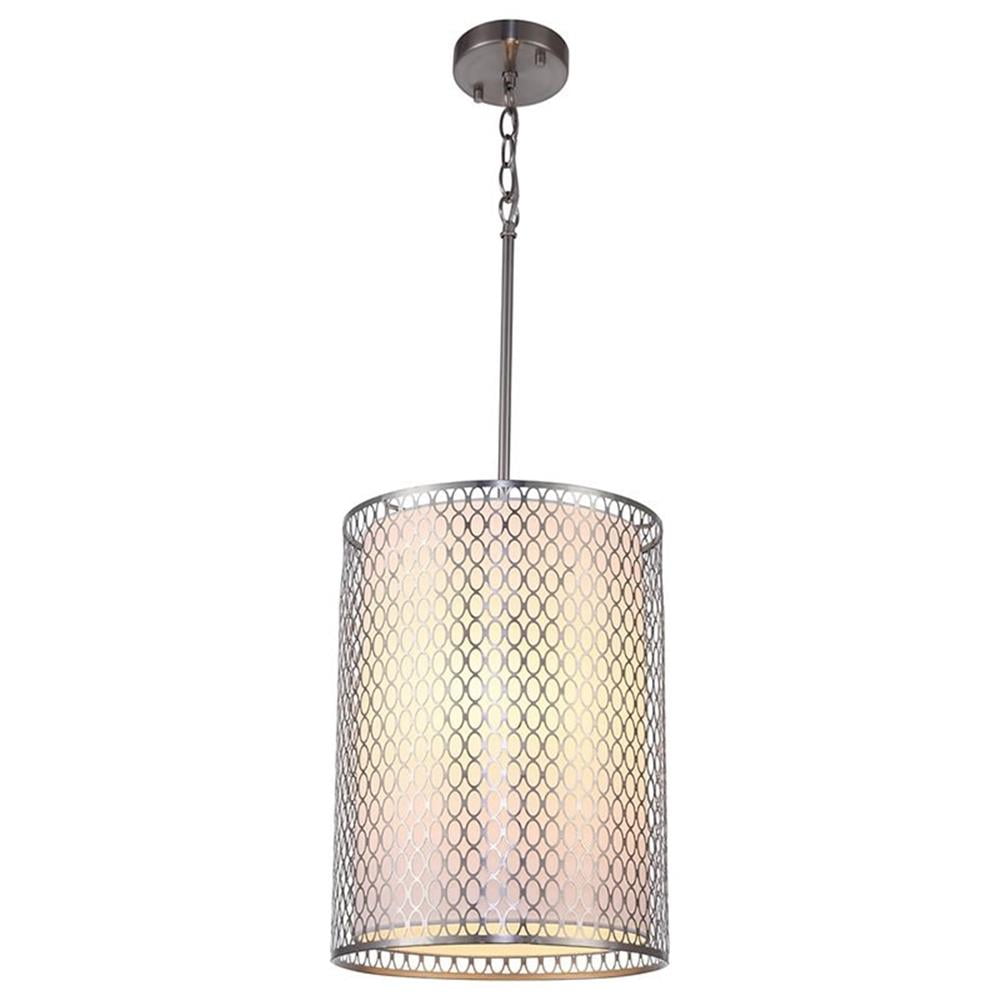 Spencer Transitional 3-Light Fabric Pendant in Satin Nickel