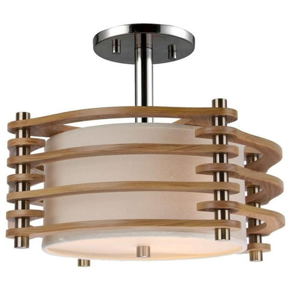 Woodbridge Lighting Steps 3-light Wood & Fabric Semi Flush Fixture in Ash/Nickel