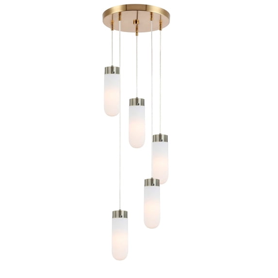 Woodbridge Lighting Tanner 5-Light LED Opal Bullet Cluster Pendant in Brass