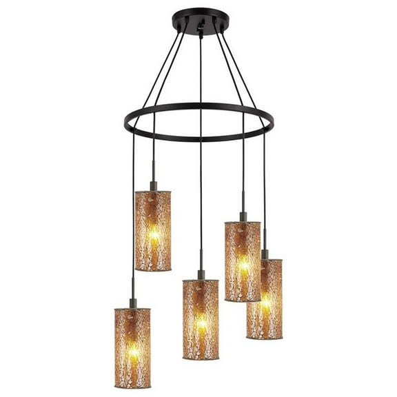 Woodbridge Lighting Tube 5-Light Glass Chandelier in Bronze/Mosaic Amber