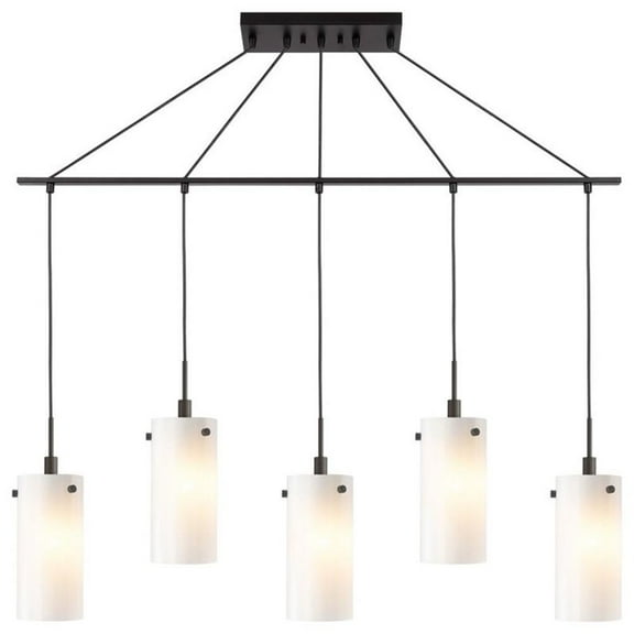Woodbridge Lighting Tube 5-Light Glass Linear Pendant in Bronze/Faux Opal