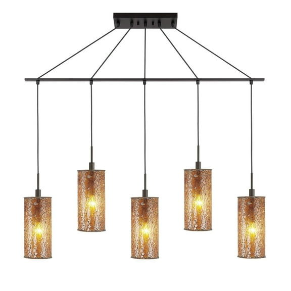 Woodbridge Lighting Tube 5-Light Glass Linear Pendant in Bronze/Mosaic Amber