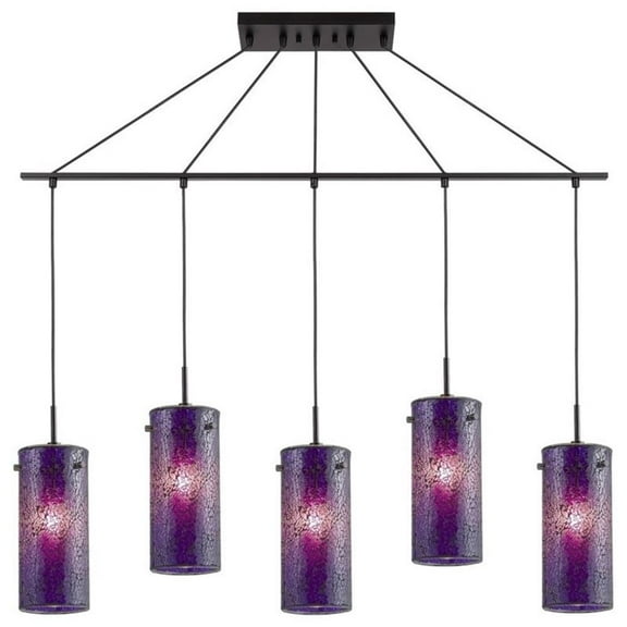 Woodbridge Lighting Tube 5-Light Glass Linear Pendant in Bronze/Mosaic Purple