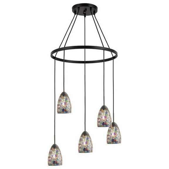 Woodbridge Lighting Venezia 5-Light Glass Chandelier in Bronze/Multi-Color