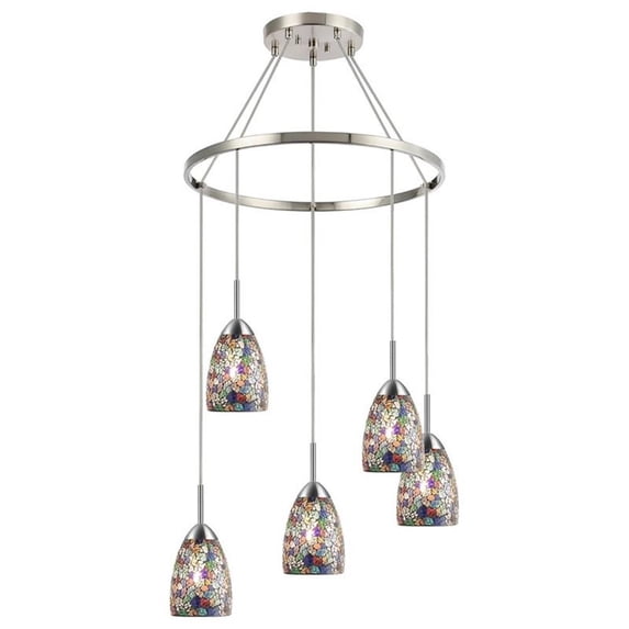 Woodbridge Lighting Venezia 5-Light Glass Chandelier in Nickel/Multi-Color