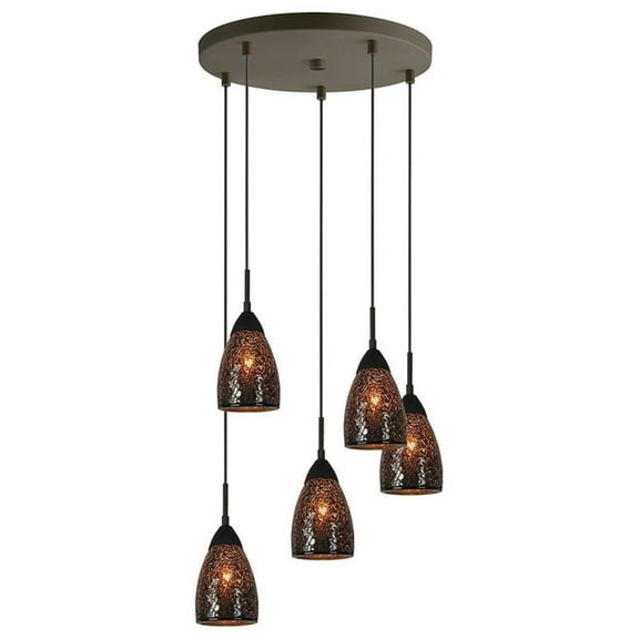 Woodbridge Lighting Venezia 5-Light Glass Cluster Pendant in Bronze/Mirror