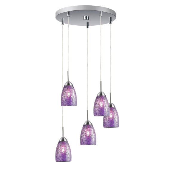 Woodbridge Lighting Venezia 5-Light Glass Cluster Pendant in Nickel/Purple
