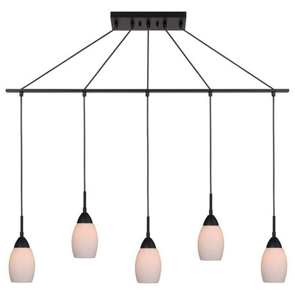Woodbridge Lighting Venezia 5-Light Glass Linear Pendant in Bronze/Opal