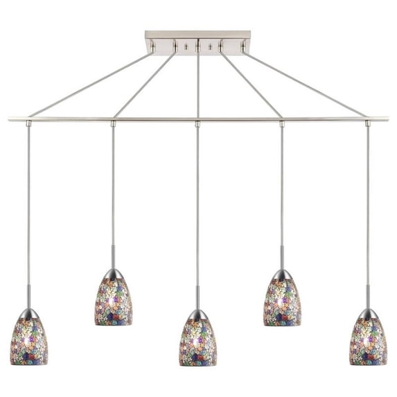 Woodbridge Lighting Venezia 5-Light Glass Linear Pendant in Nickel/Multi-Color