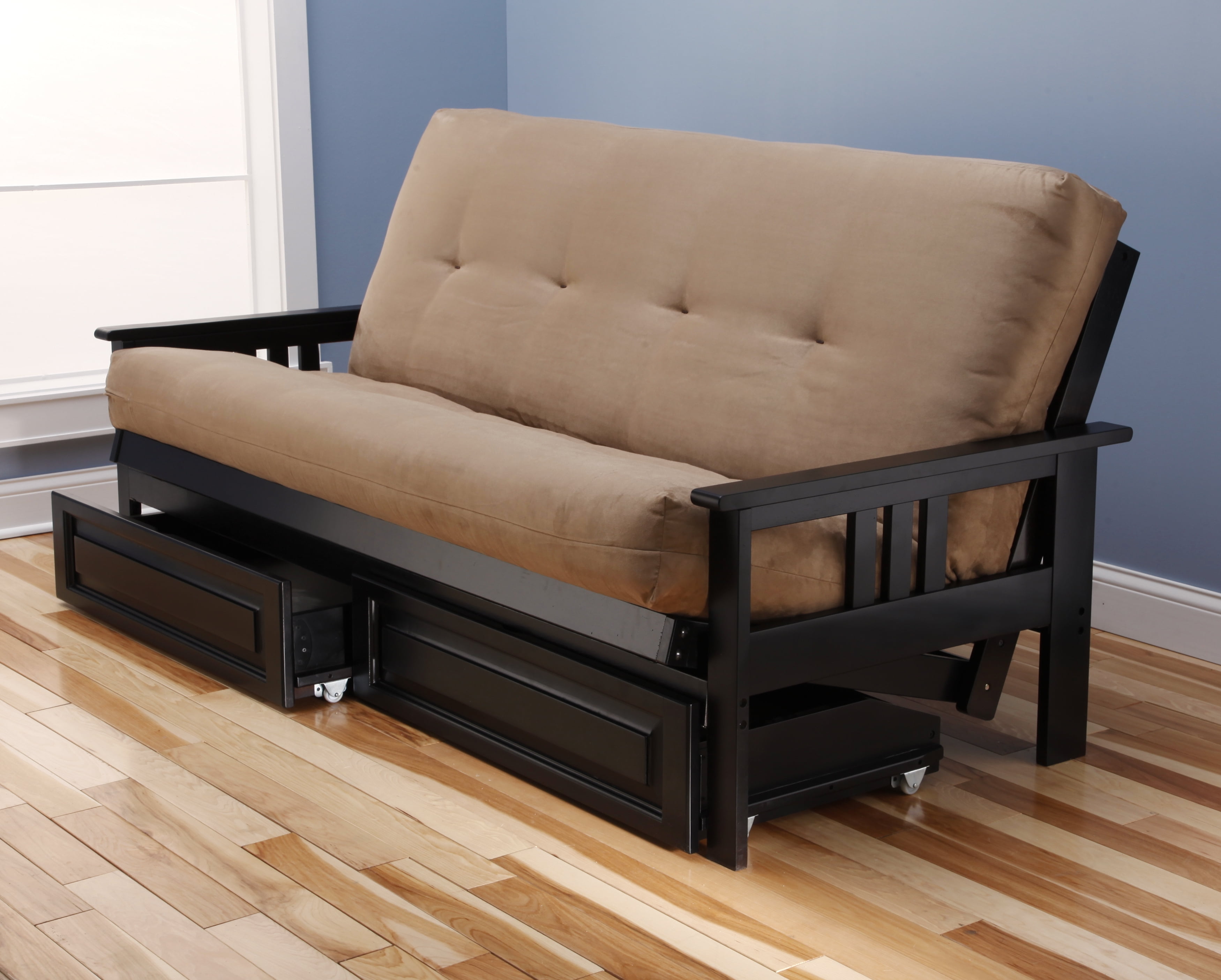 Woodbury Full Size Futon Sofa and Drawer Set Black Painted