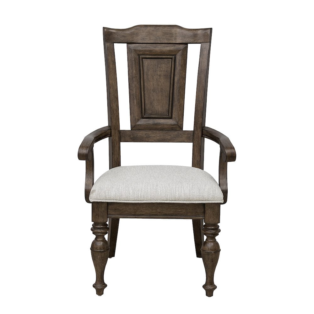 Woodbury Brown Wooden Arm Chair with Upholstered Seat