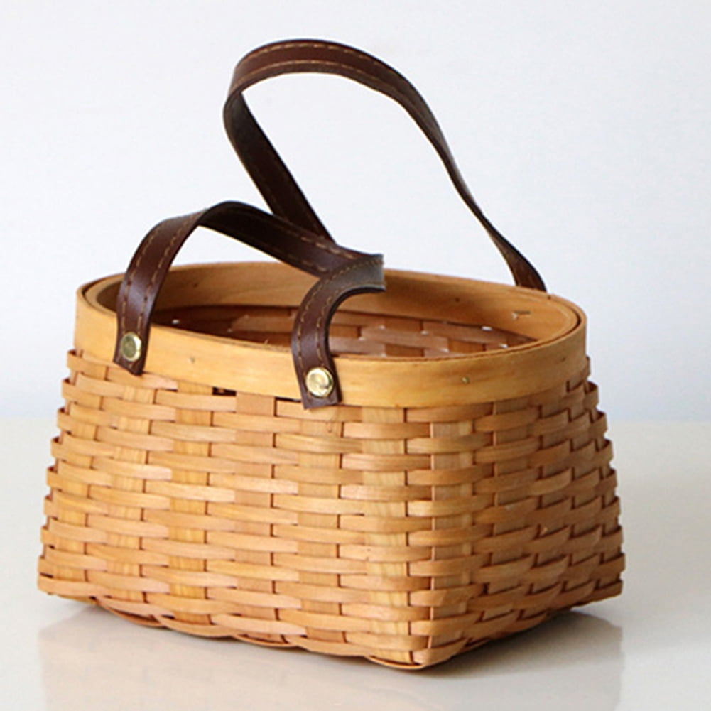 Woodchip Wooden Decorative Storage Basket with Handle, Seagrass Basket